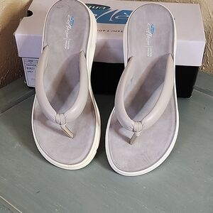 Aqua Gray Sandals with Thong Strap and Cushioned Footbed